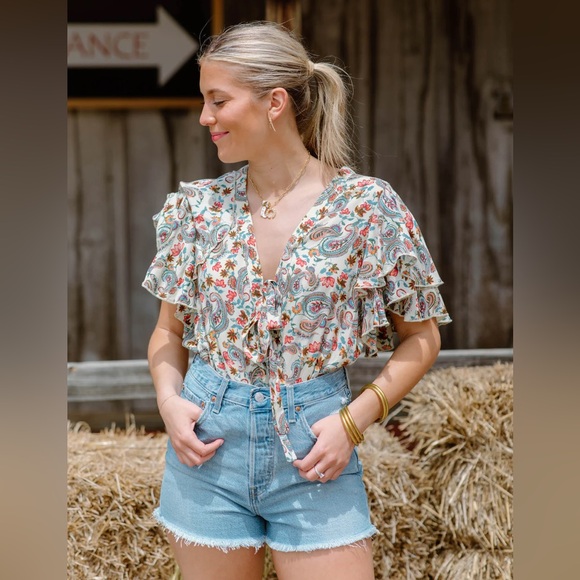 NEW Free People Call Me Later Printed Bodysuit In - Picture 8 of 11